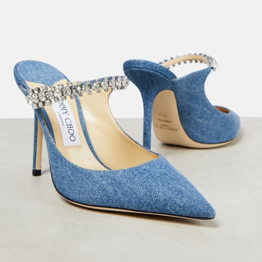 New Jimmy Choo Bing 100 embellished denim mules 39 $1,095 - Picture 2 of 15